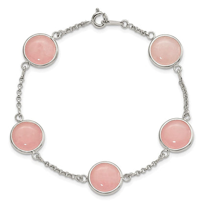 7.5 Zoll Sterlingsilber Poliert Rose Quarz 7.5 Zoll Armband