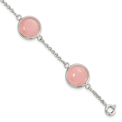 7.5 Zoll Sterlingsilber Poliert Rose Quarz 7.5 Zoll Armband