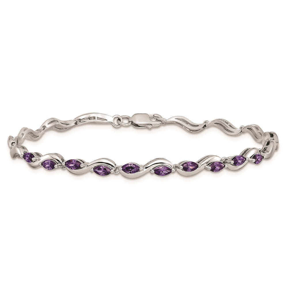 8 Zoll Sterlingsilber Rhodiniert Lila Zirkonia Armband