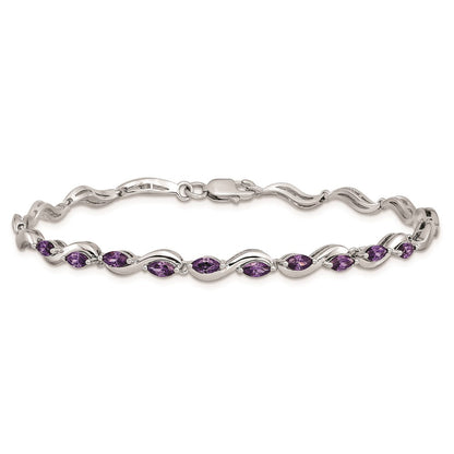 8 Zoll Sterlingsilber Rhodiniert Lila Zirkonia Armband