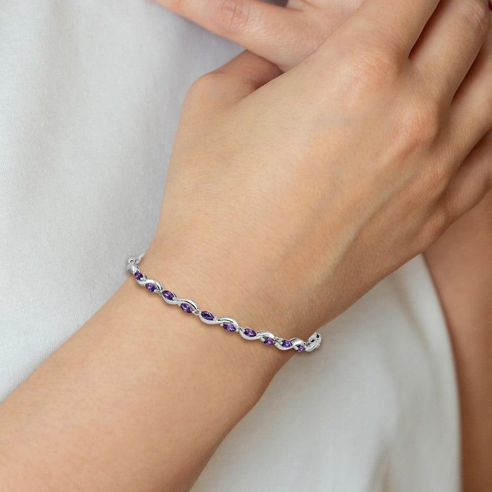 8 Zoll Sterlingsilber Rhodiniert Lila Zirkonia Armband