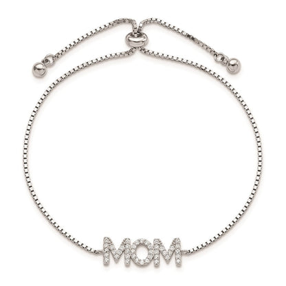Sterlingsilber Poliert Rhodiniert Pavéé Zirkonia Mama Verstellbar Armband