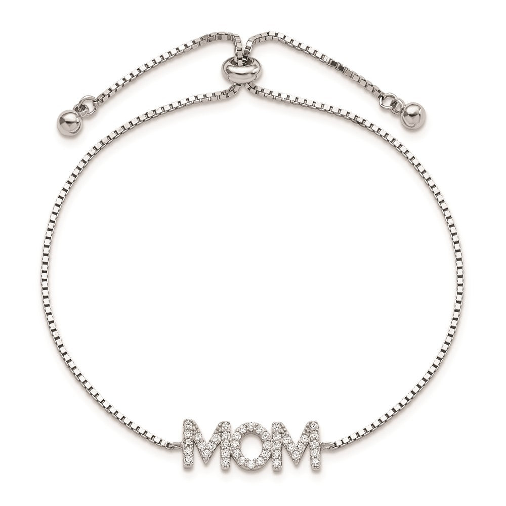 Sterlingsilber Poliert Rhodiniert Pavéé Zirkonia Mama Verstellbar Armband