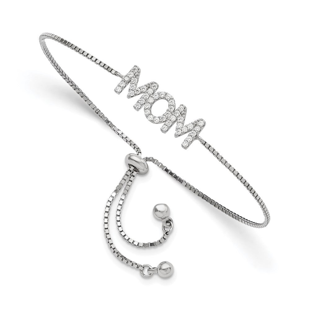 Sterlingsilber Poliert Rhodiniert Pavéé Zirkonia Mama Verstellbar Armband