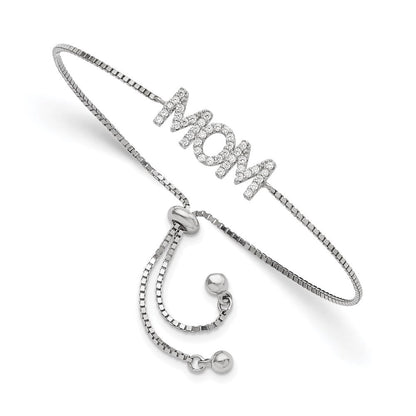 Sterlingsilber Poliert Rhodiniert Pavéé Zirkonia Mama Verstellbar Armband