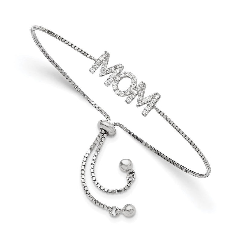 Sterlingsilber Poliert Rhodiniert Pavéé Zirkonia Mama Verstellbar Armband