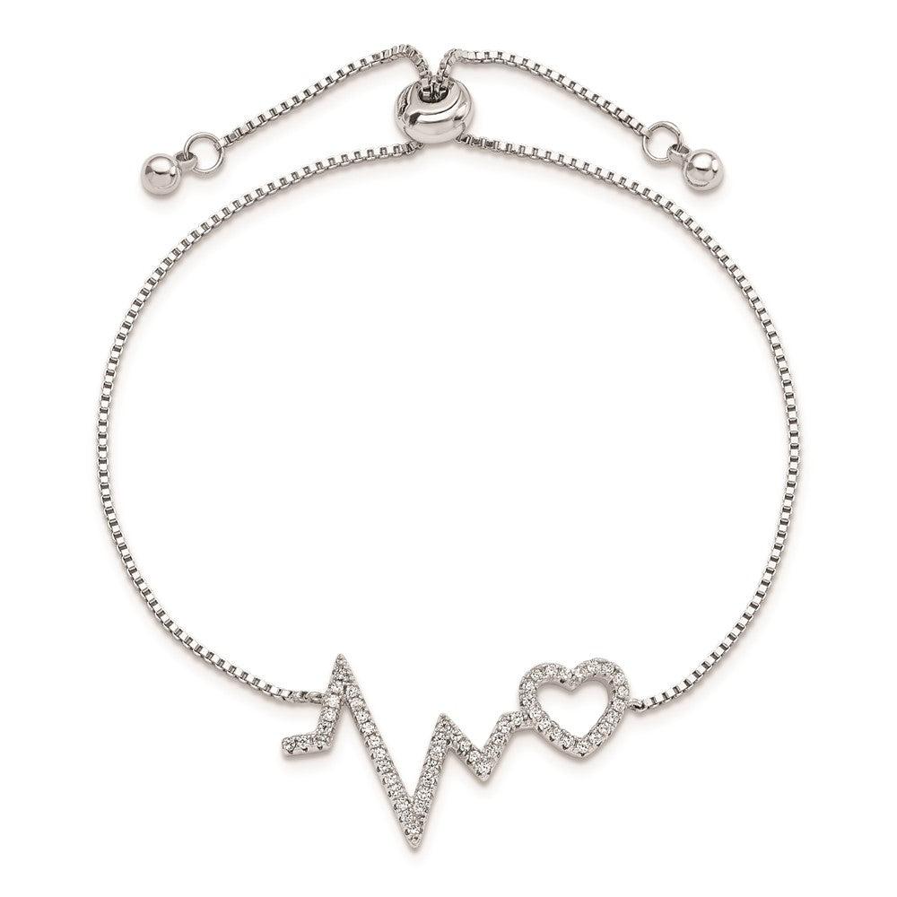 Sterlingsilber Poliert Rhodium Mikro Pavé Zirkonia Heartbeat Adj. Armband