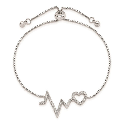 Sterlingsilber Poliert Rhodium Mikro Pavé Zirkonia Heartbeat Adj. Armband