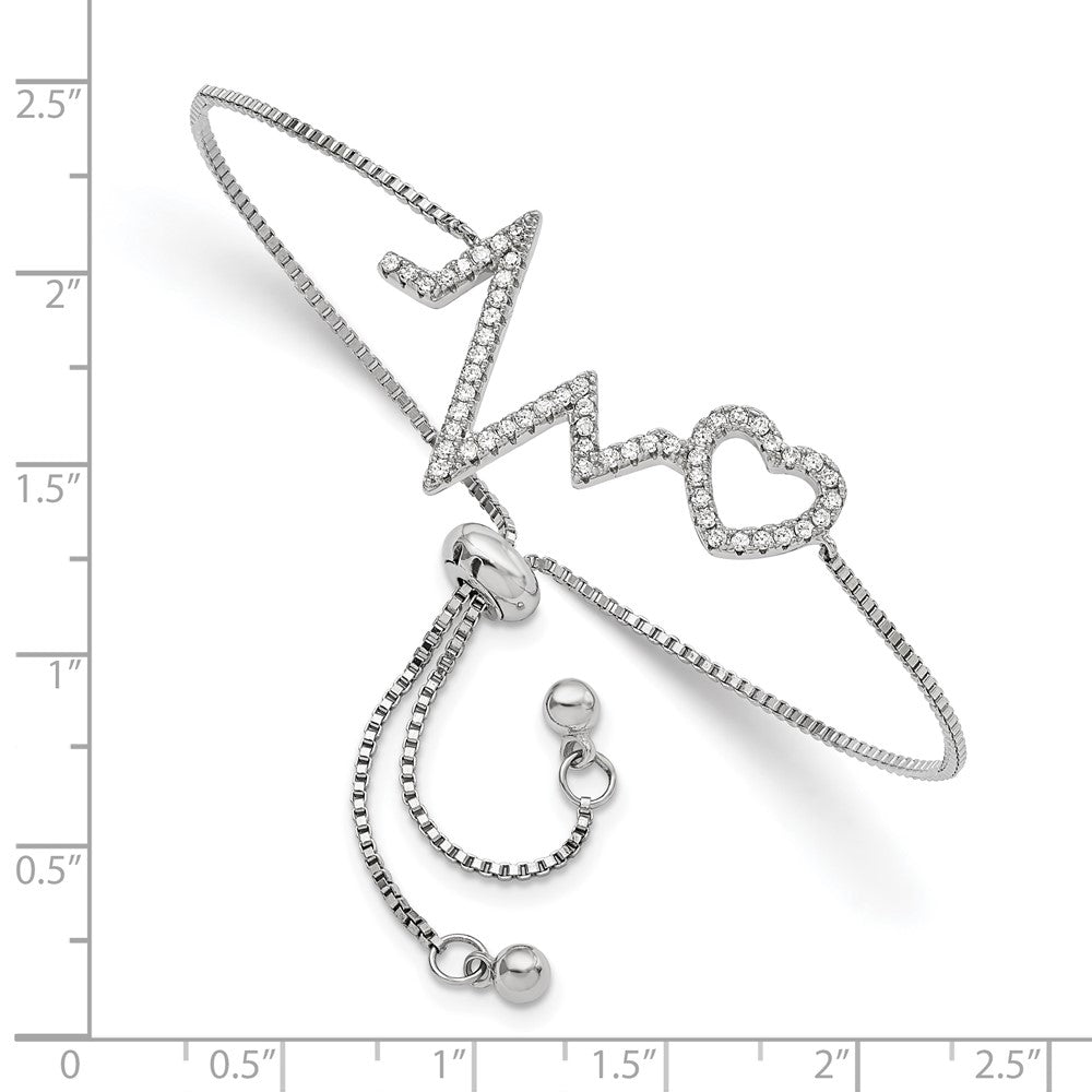 Sterlingsilber Poliert Rhodium Mikro Pavé Zirkonia Heartbeat Adj. Armband