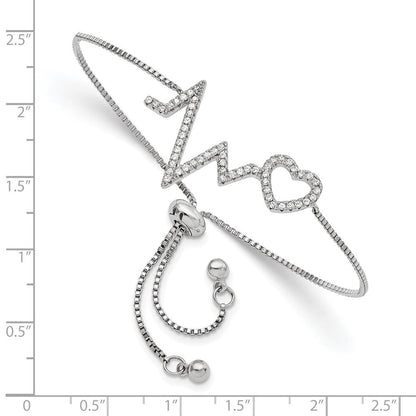 Sterlingsilber Poliert Rhodium Mikro Pavé Zirkonia Heartbeat Adj. Armband