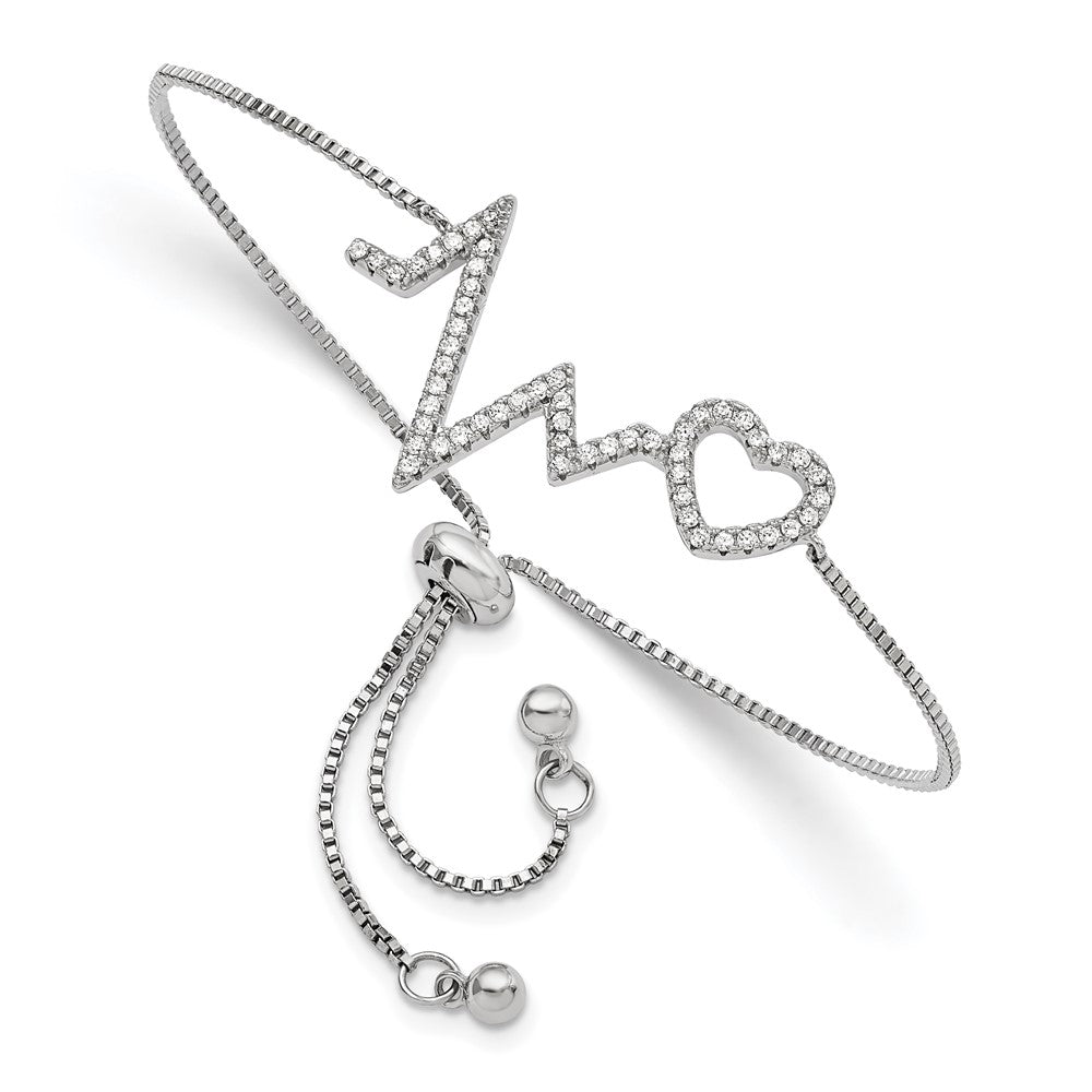 Sterlingsilber Poliert Rhodium Mikro Pavé Zirkonia Heartbeat Adj. Armband