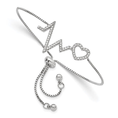 Sterlingsilber Poliert Rhodium Mikro Pavé Zirkonia Heartbeat Adj. Armband