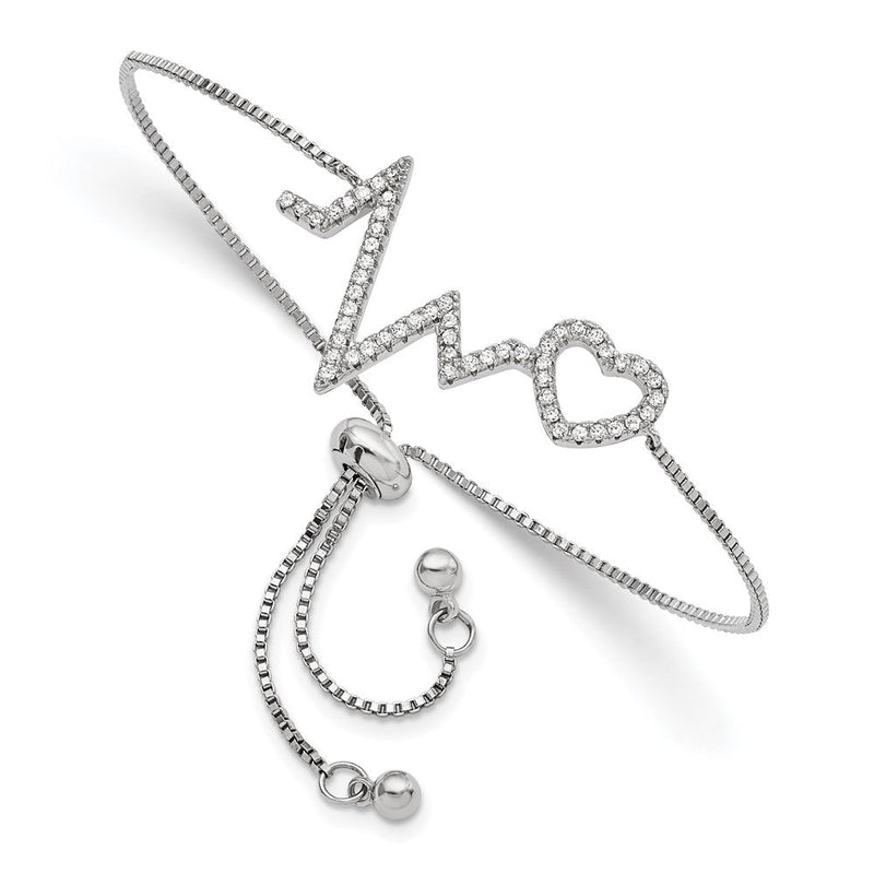 Sterlingsilber Poliert Rhodium Mikro Pavé Zirkonia Heartbeat Adj. Armband