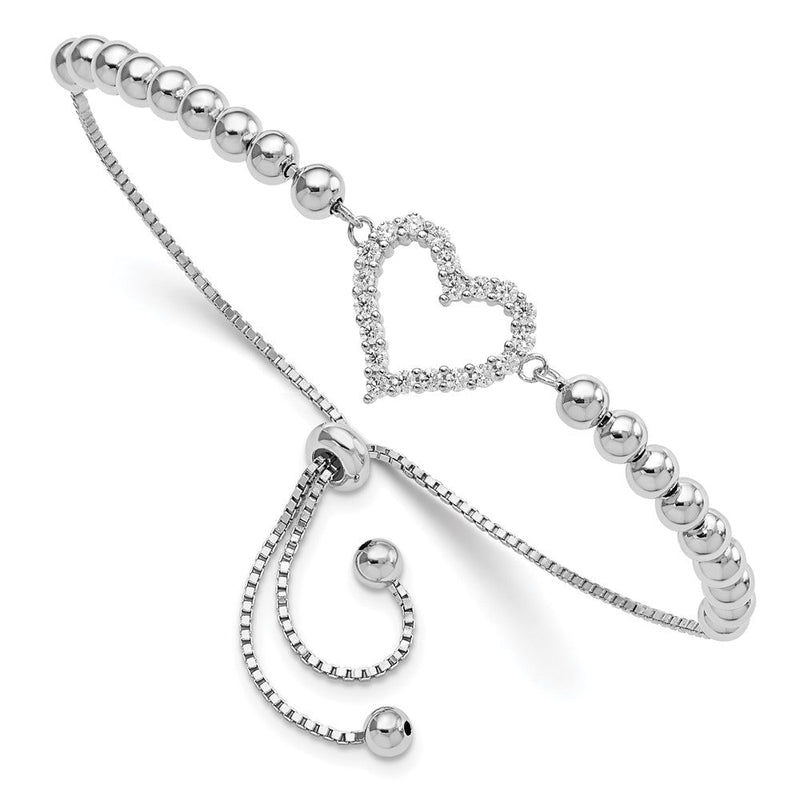 Sterlingsilber Rhodiniert Gekugelt Zirkonia Herz Verstellbar Armband