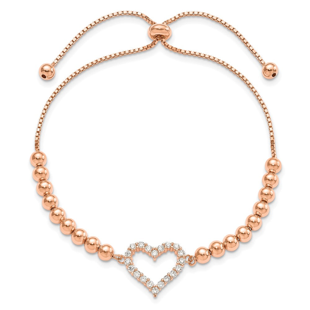 Sterlingsilber Roséfarben Gekugelt Zirkonia Herz Verstellbar Armband