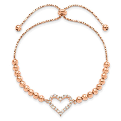 Sterlingsilber Roséfarben Gekugelt Zirkonia Herz Verstellbar Armband