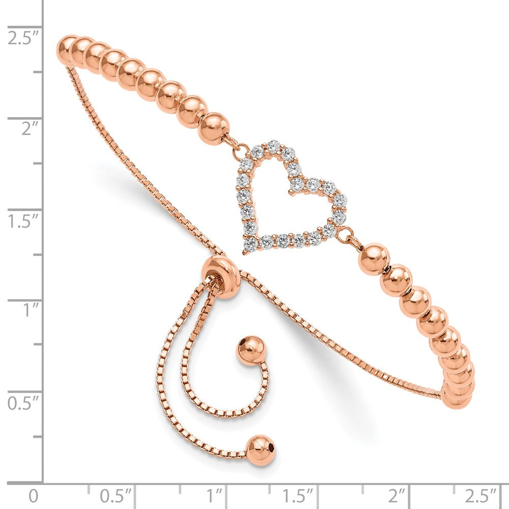 Sterlingsilber Roséfarben Gekugelt Zirkonia Herz Verstellbar Armband