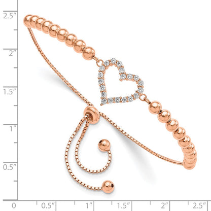 Sterlingsilber Roséfarben Gekugelt Zirkonia Herz Verstellbar Armband