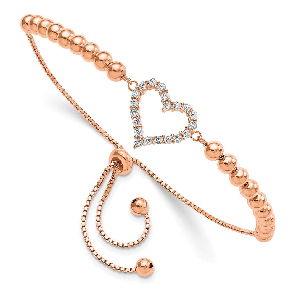 Sterlingsilber Roséfarben Gekugelt Zirkonia Herz Verstellbar Armband