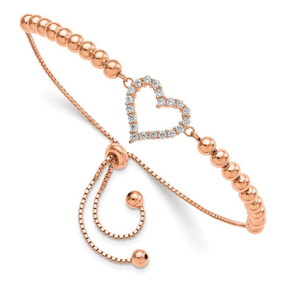 Sterlingsilber Roséfarben Gekugelt Zirkonia Herz Verstellbar Armband