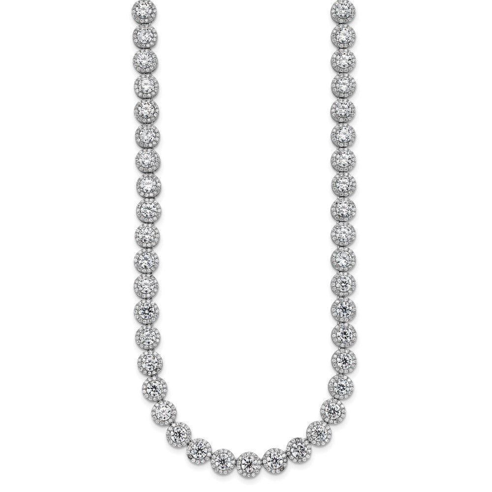 Sterlingsilber Rhodiniert Rund Heiligenschein Zirkonia Halskette