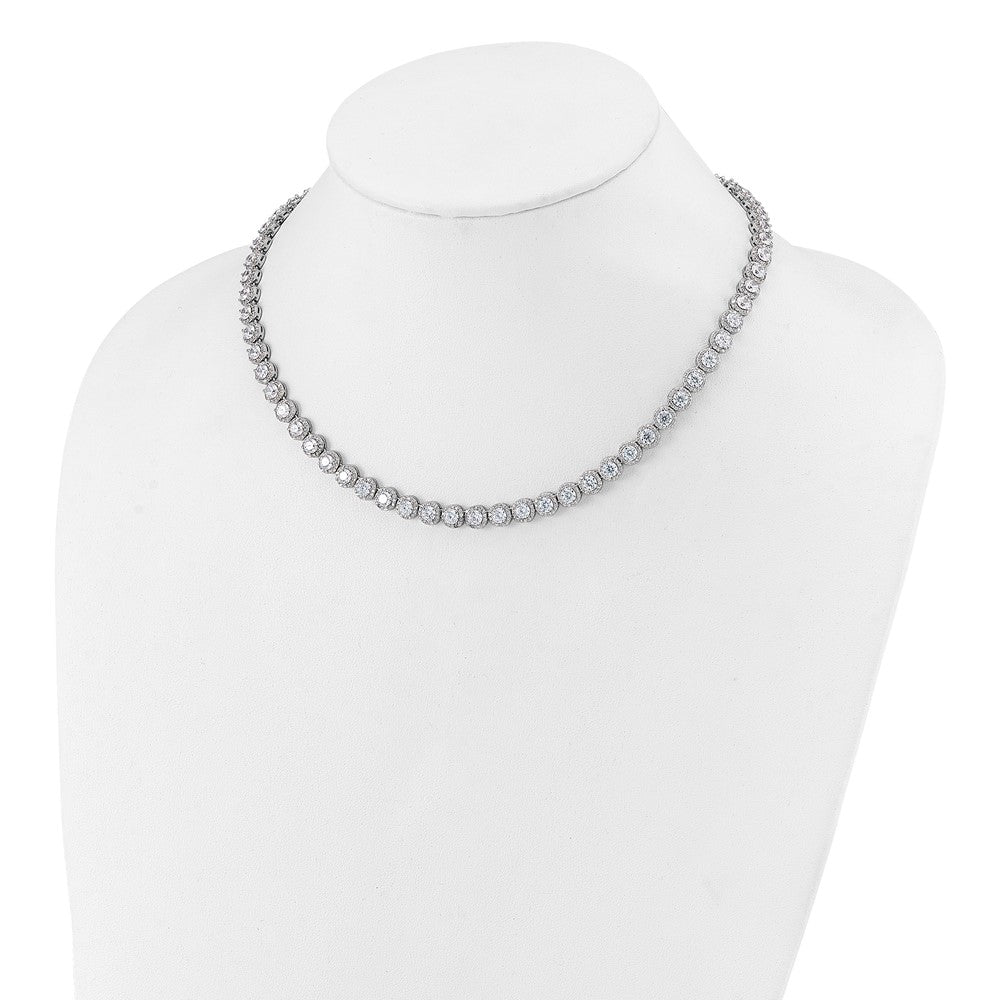 Sterlingsilber Rhodiniert Rund Heiligenschein Zirkonia Halskette