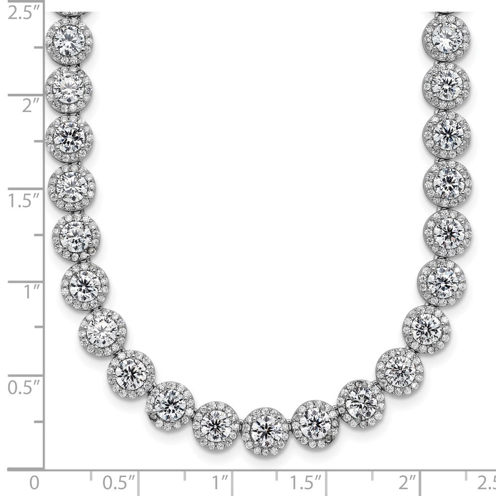 Sterlingsilber Rhodiniert Rund Heiligenschein Zirkonia Halskette