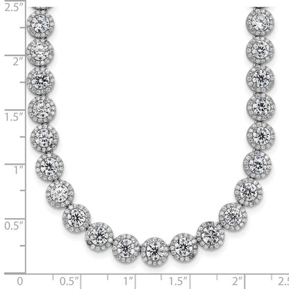 Sterlingsilber Rhodiniert Rund Heiligenschein Zirkonia Halskette