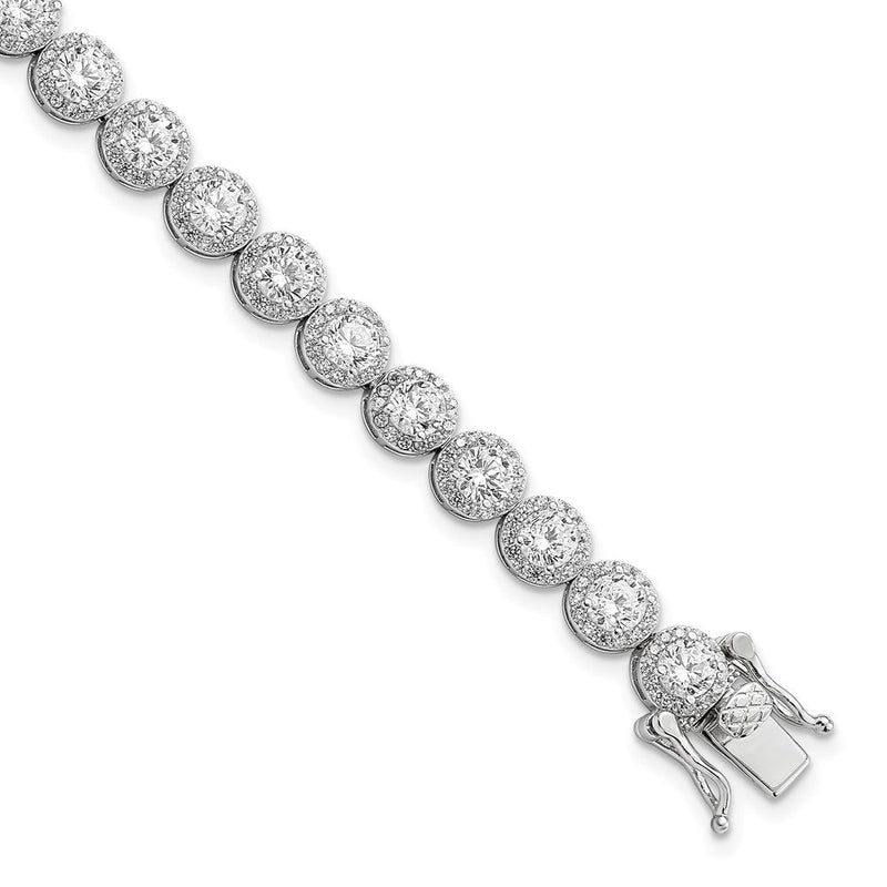 7.5 Zoll Sterlingsilber Rhodiniert Poliert Rund Zirkonia Tennis Armband