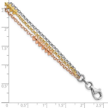 Sterlingsilber Rhodiniert Rose & Gelb Vergoldet Multi-strand mit 1 Zoll Verlängerung