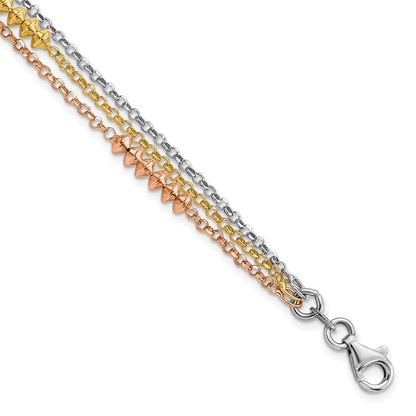 Sterlingsilber Rhodiniert Rose & Gelb Vergoldet Multi-strand mit 1 Zoll Verlängerung