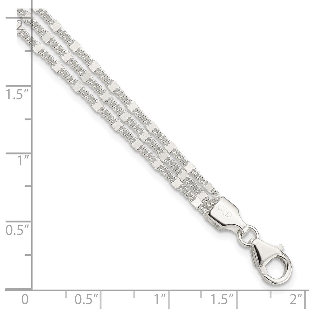 7.25 Zoll Sterlingsilber Poliert 3-strand Armband