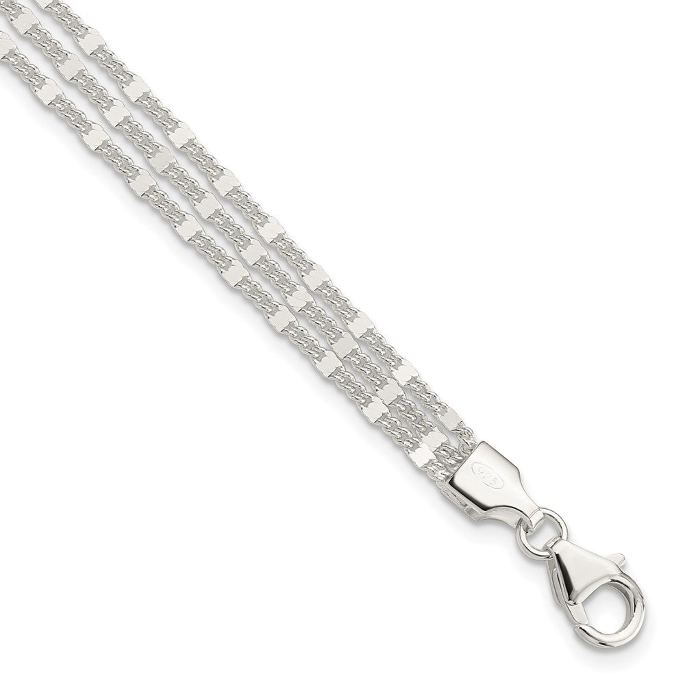 7.25 Zoll Sterlingsilber Poliert 3-strand Armband