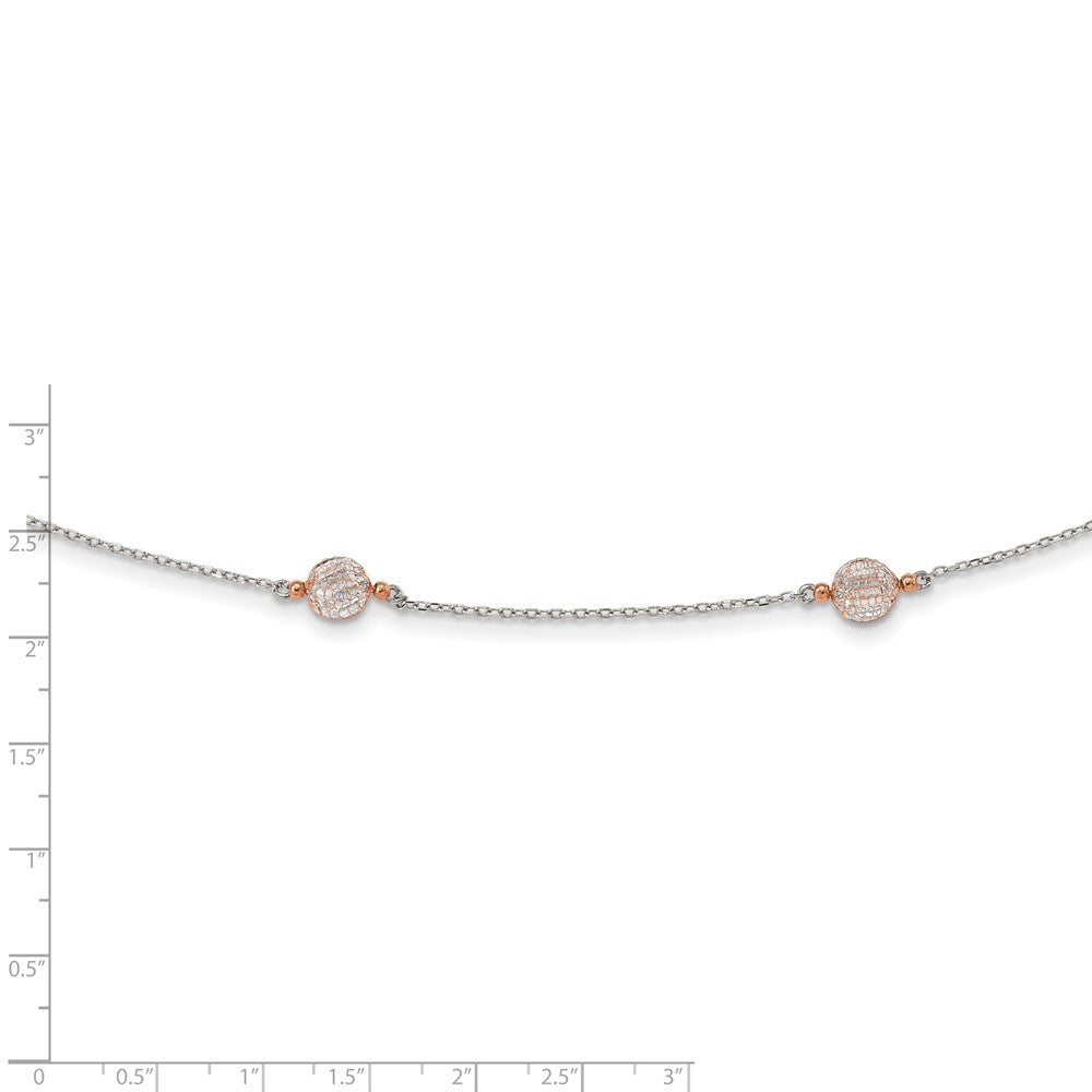 Sterlingsilber Rhodiniert Roséfarben Zirkonia Stations mit 2 in Verlängerung. Halskette