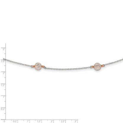 Sterlingsilber Rhodiniert Roséfarben Zirkonia Stations mit 2 in Verlängerung. Halskette