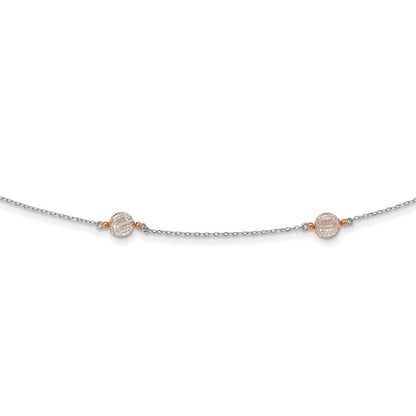 Sterlingsilber Rhodiniert Roséfarben Zirkonia Stations mit 2 in Verlängerung. Halskette