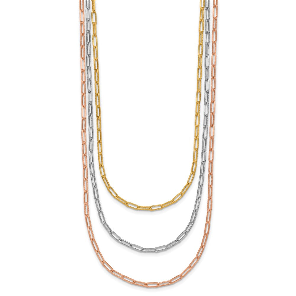 Sterlingsilber Rhodiniert-plate Rose/yellow-tone Büroklammer Glieder 3-strand Necklac