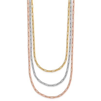 Sterlingsilber Rhodiniert-plate Rose/yellow-tone Büroklammer Glieder 3-strand Necklac