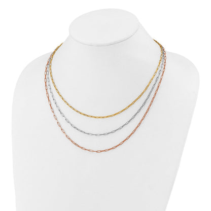 Sterlingsilber Rhodiniert-plate Rose/yellow-tone Büroklammer Glieder 3-strand Necklac