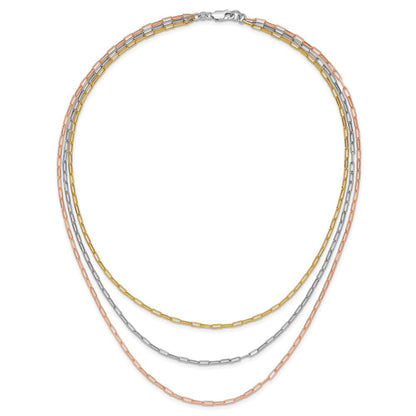Sterlingsilber Rhodiniert-plate Rose/yellow-tone Büroklammer Glieder 3-strand Necklac
