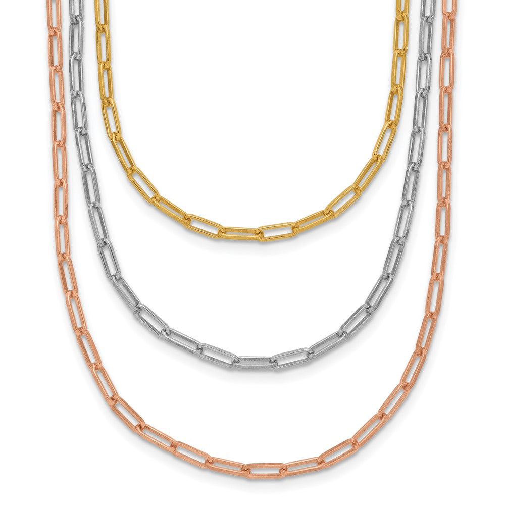 Sterlingsilber Rhodiniert-plate Rose/yellow-tone Büroklammer Glieder 3-strand Necklac