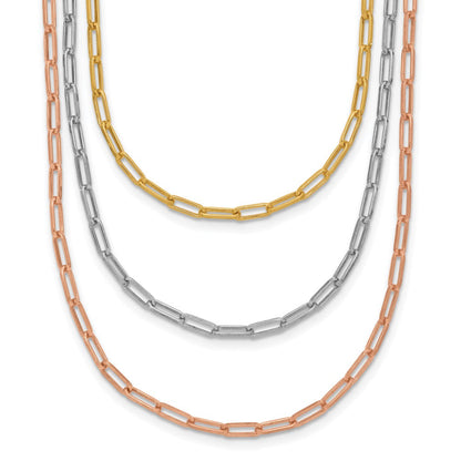 Sterlingsilber Rhodiniert-plate Rose/yellow-tone Büroklammer Glieder 3-strand Necklac