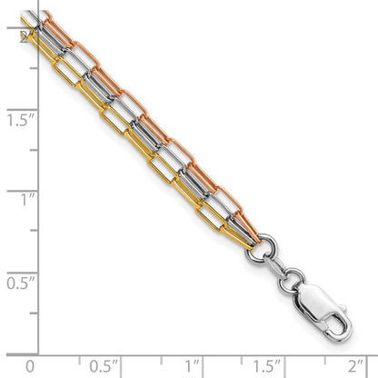 Sterlingsilber Rhodiniert-plate Rose & Gelb-tone Büroklammer Glieder 3-strand Brace