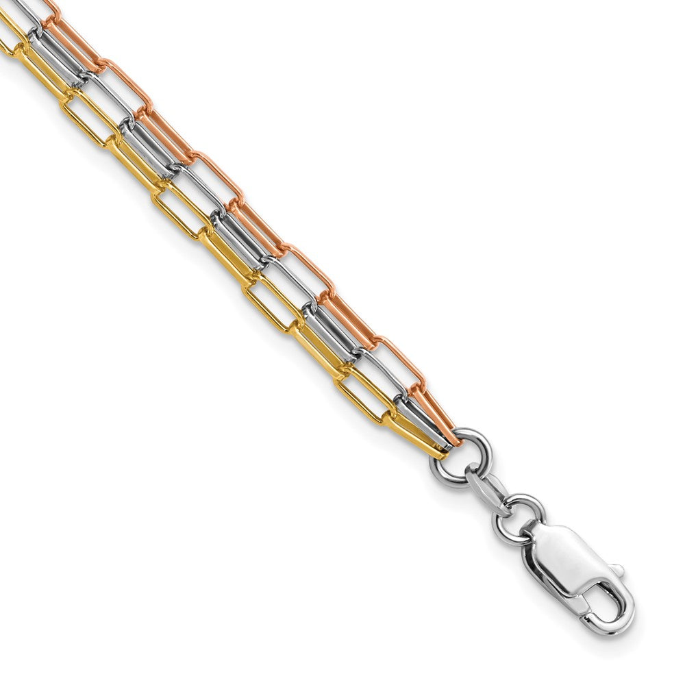 Sterlingsilber Rhodiniert-plate Rose & Gelb-tone Büroklammer Glieder 3-strand Brace