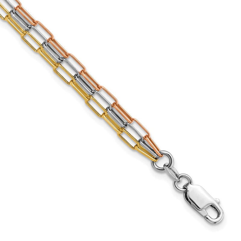 Sterlingsilber Rhodiniert-plate Rose & Gelb-tone Büroklammer Glieder 3-strand Brace