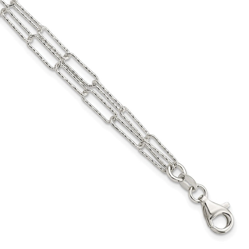 7 Zoll Sterlingsilber Rhodiniert Zwei Diamantiert Fantasieglieder mit 1 in Verlängerung Armband