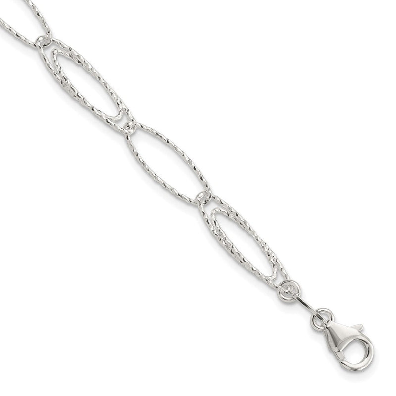 7.5 Zoll Sterlingsilber Rhodiniert Poliert Diamantiert Fantasieglieder Armband