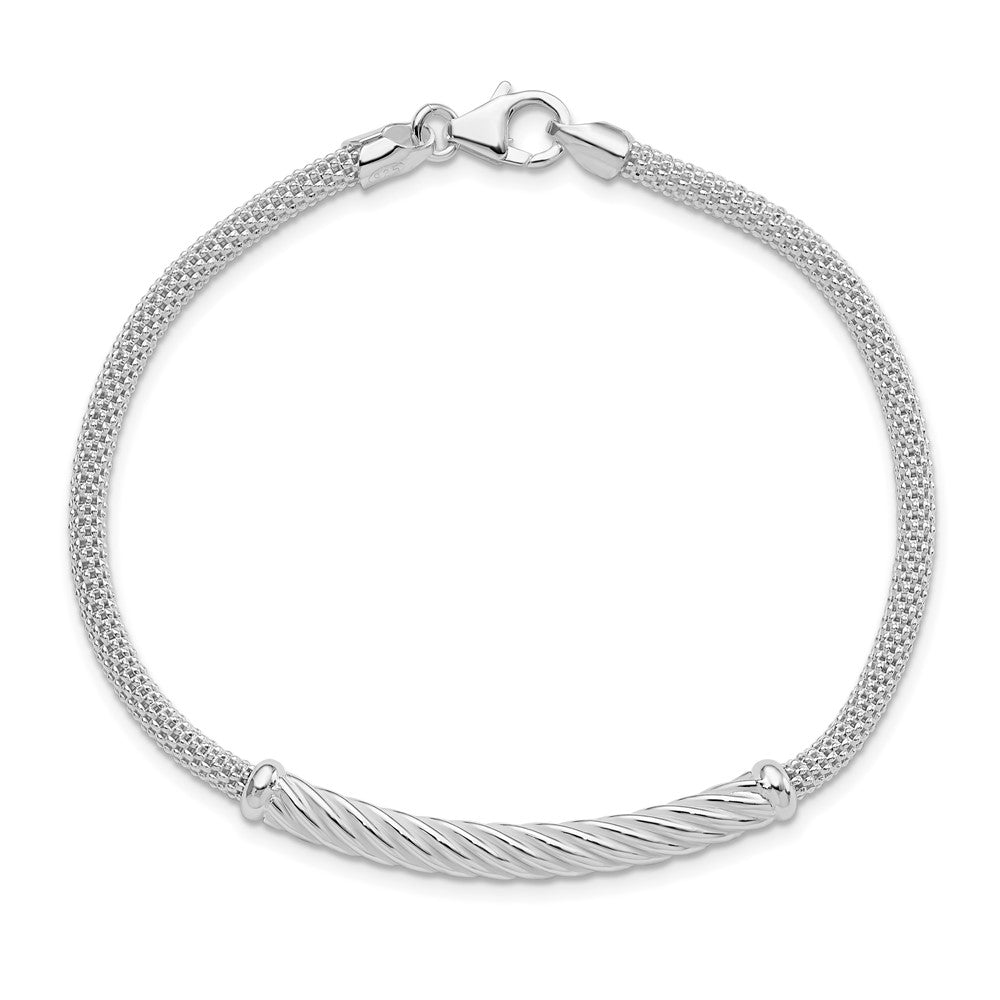 8 Zoll Sterlingsilber Rhodiniert Poliert Gedreht Stab Armband