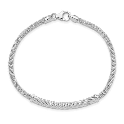 8 Zoll Sterlingsilber Rhodiniert Poliert Gedreht Stab Armband