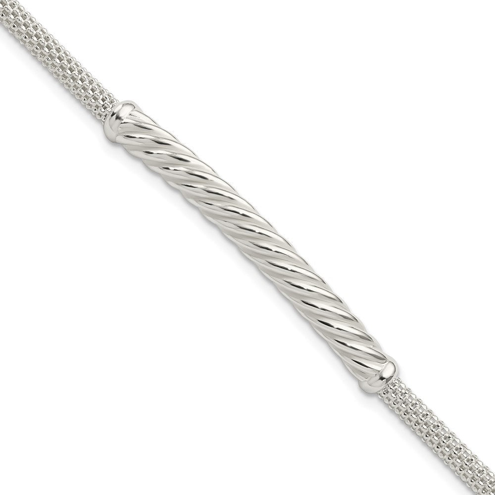 8 Zoll Sterlingsilber Rhodiniert Poliert Gedreht Stab Armband